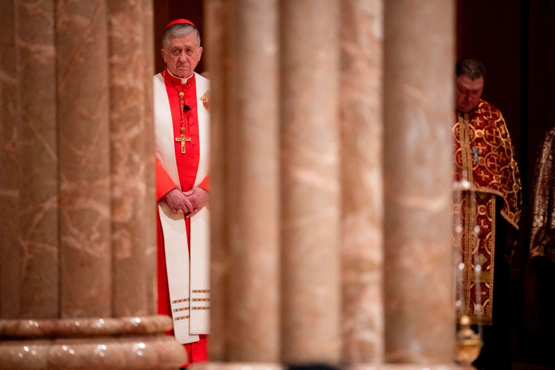 Cardinal Blase Cupich looks on during an inter-religious prayer service commemorating the third anniversary of Russia
