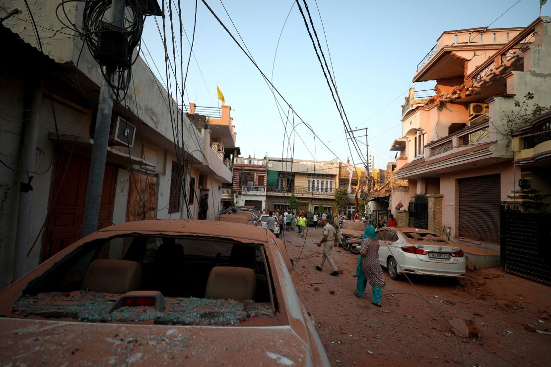 Damaged vehicles in Rehari, Jammu, India-administered Kashmir, following Pakistan