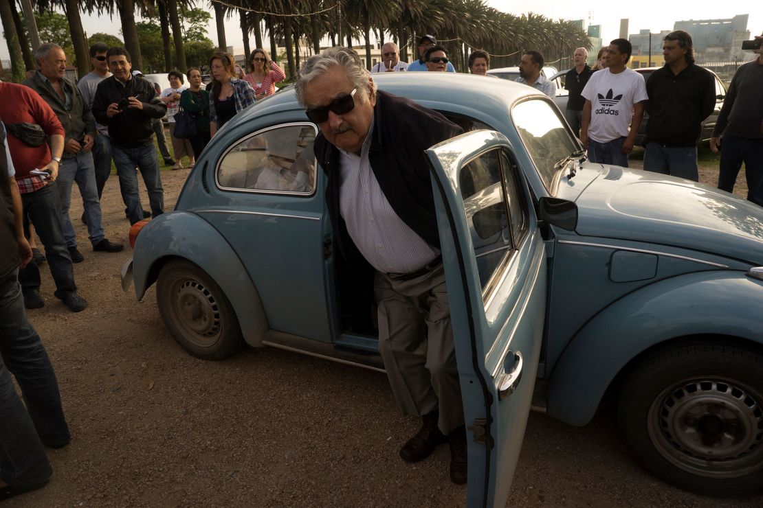 Jose Mujica arrives at a polling station in his own car in Montevideo, Uruguay, in October 2014. 