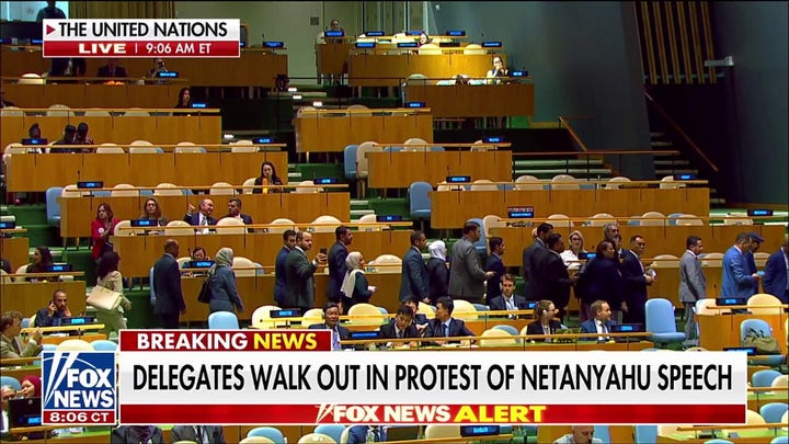 UN delegates walk out as Netanyahu takes the stage